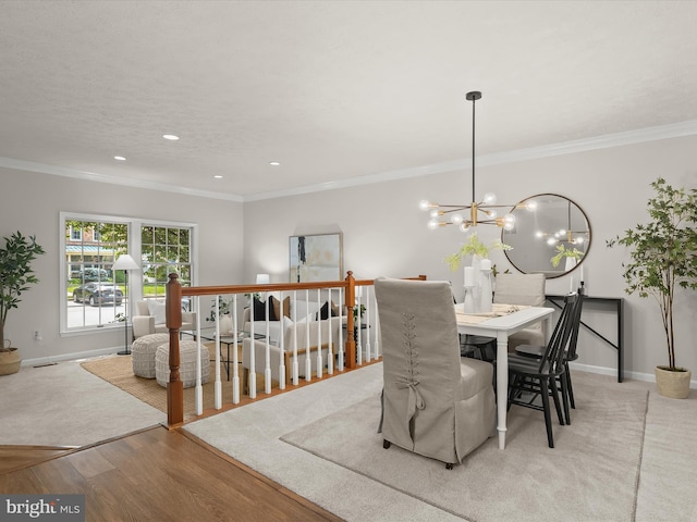 2828 Quarry Heights Way, Baltimore, MD 21209 - dining area with baseboards, ornamental molding, a chandelier, light wood-style flooring, and recessed lighting