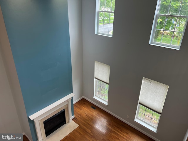 16258 John Rowland Trl, Milton, DE 19968 - detailed view of wood finished floors, baseboards, and a fireplace with flush hearth
