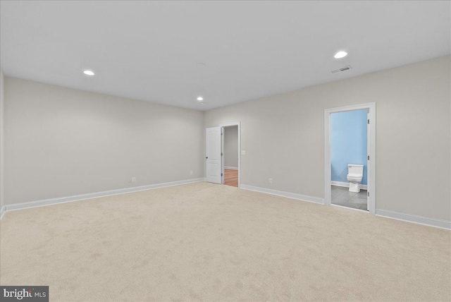 interior space featuring visible vents, recessed lighting, and carpet floors