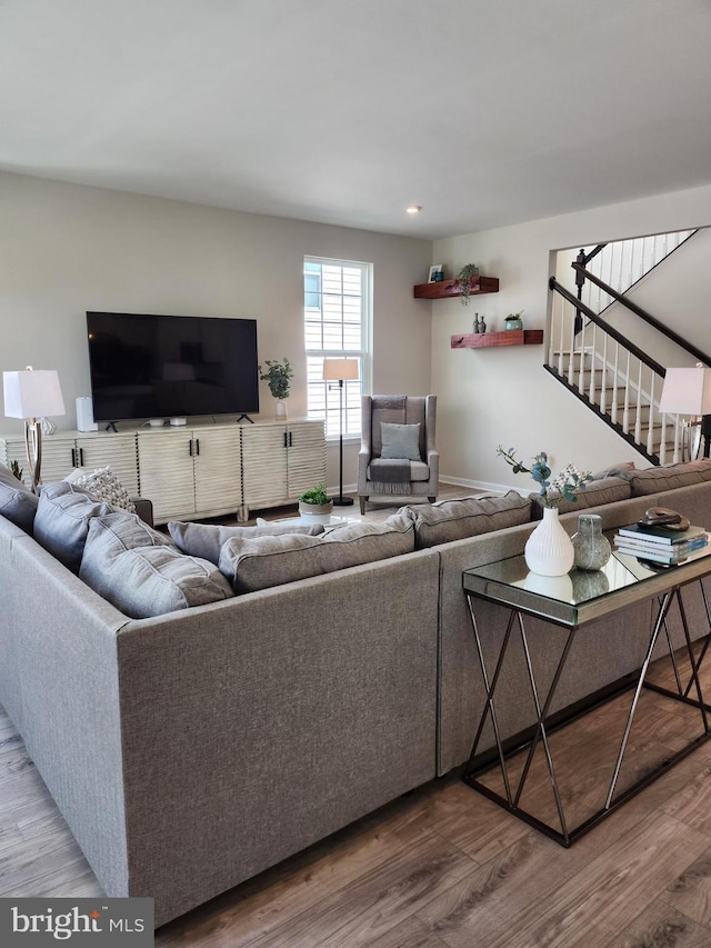 4480 Weejun Loop, Woodbridge, VA 22192 - living area with baseboards, stairs, and wood finished floors