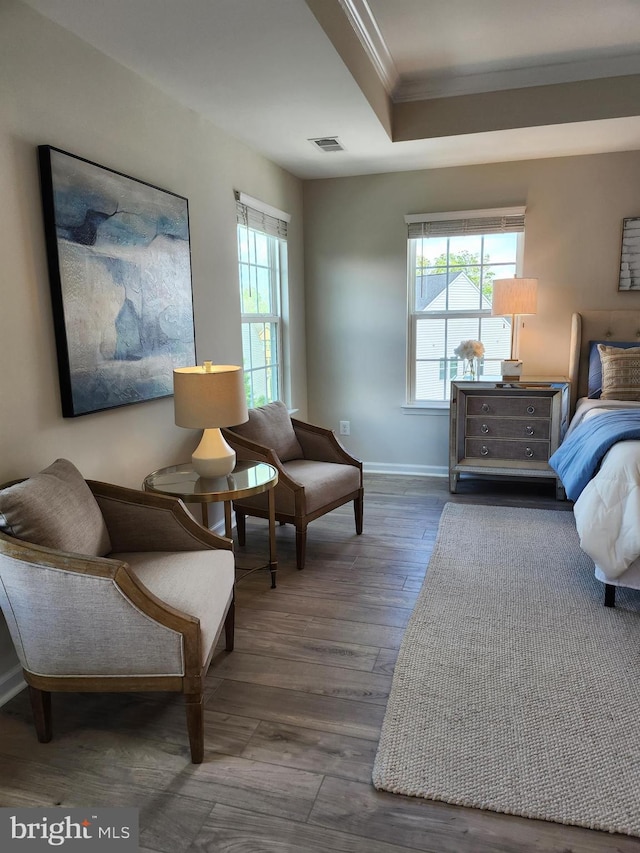 4480 Weejun Loop, Woodbridge, VA 22192 - bedroom featuring ornamental molding, a raised ceiling, visible vents, and multiple windows