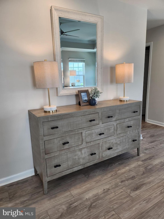 4480 Weejun Loop, Woodbridge, VA 22192 - interior details featuring baseboards, a ceiling fan, and wood finished floors