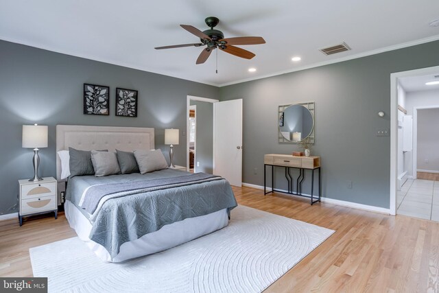 8604 Tobin Rd, Annandale, VA 22003 - bedroom featuring light wood-type flooring, baseboards, crown molding, recessed lighting, and ceiling fan