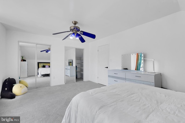 bedroom featuring carpet flooring and ceiling fan