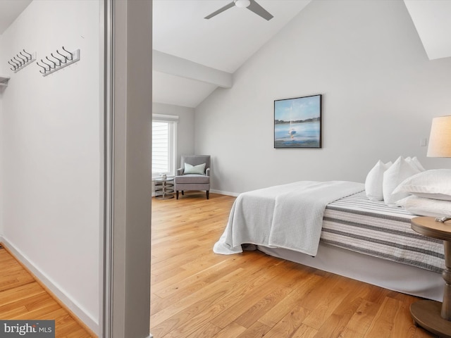 504 Moorings Cir, Arnold, MD 21012 - bedroom with baseboards, ceiling fan, light wood finished floors, and lofted ceiling