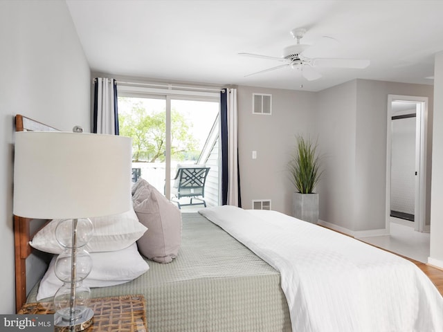 504 Moorings Cir, Arnold, MD 21012 - bedroom with access to exterior, visible vents, ceiling fan, and baseboards