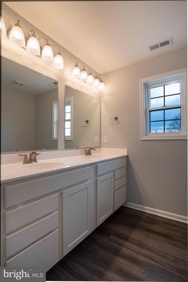 112 Ryder Benson Ln, Front Royal, VA 22630 - full bathroom featuring wood finished floors, a sink, visible vents, and double vanity