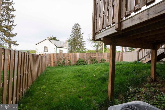 112 Ryder Benson Ln, Front Royal, VA 22630 - view of yard featuring a fenced backyard, central AC unit, and stairs
