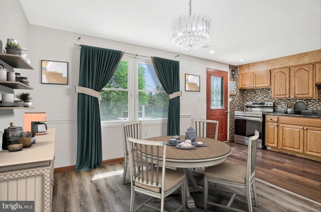 1603 Melby Ct, Baltimore, MD 21234 - dining room with baseboards, recessed lighting, a notable chandelier, and dark wood finished floors