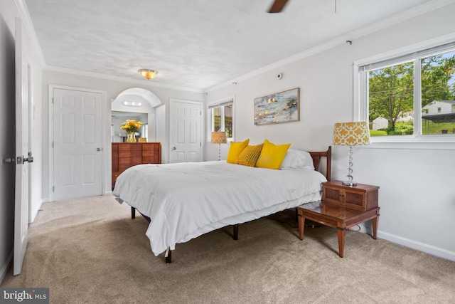 1826 Hylton Ave, Woodbridge, VA 22191 - bedroom with crown molding, carpet, baseboards, a closet, and arched walkways