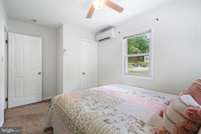 1826 Hylton Ave, Woodbridge, VA 22191 - bedroom featuring light colored carpet, an AC wall unit, a ceiling fan, and baseboards