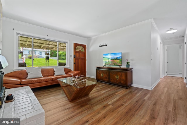 1826 Hylton Ave, Woodbridge, VA 22191 - living room featuring crown molding, wood finished floors, and baseboards
