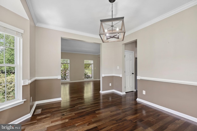 7883 Leroux Ln, Manassas, VA 20112 - unfurnished room with a chandelier, wood finished floors, baseboards, and ornamental molding
