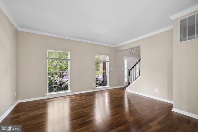 7883 Leroux Ln, Manassas, VA 20112 - unfurnished living room with wood finished floors, stairway, baseboards, and ornamental molding