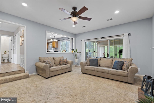 3565 Hummock Pl, Woodbridge, VA 22192 - living area with carpet, ceiling fan, recessed lighting, and baseboards