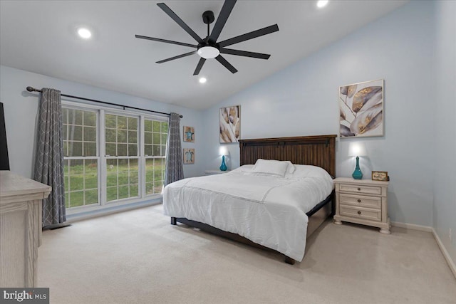 3565 Hummock Pl, Woodbridge, VA 22192 - bedroom with vaulted ceiling, light colored carpet, recessed lighting, baseboards, and a ceiling fan