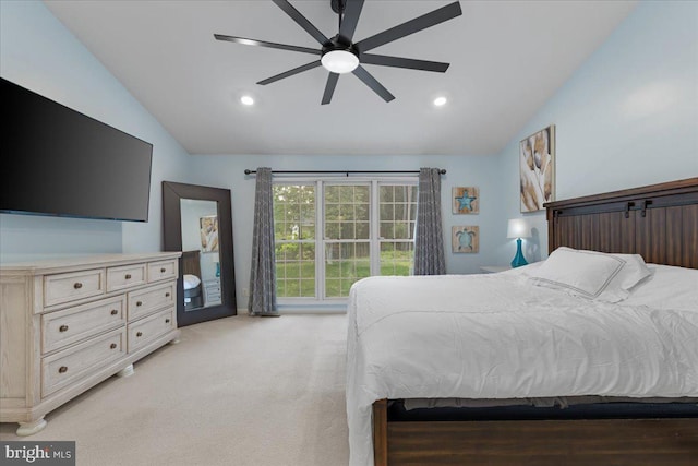 3565 Hummock Pl, Woodbridge, VA 22192 - bedroom featuring lofted ceiling, light carpet, recessed lighting, and ceiling fan