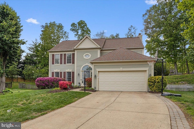 3565 Hummock Pl, Woodbridge, VA 22192 - view of front of house featuring a garage, concrete driveway, a chimney, and a shingled roof