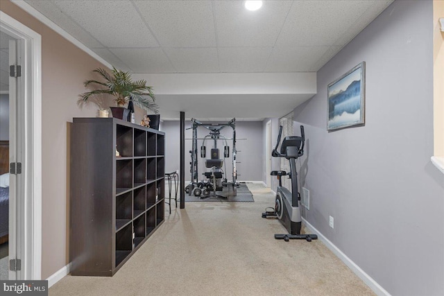 3565 Hummock Pl, Woodbridge, VA 22192 - exercise room featuring carpet floors, baseboards, and a drop ceiling