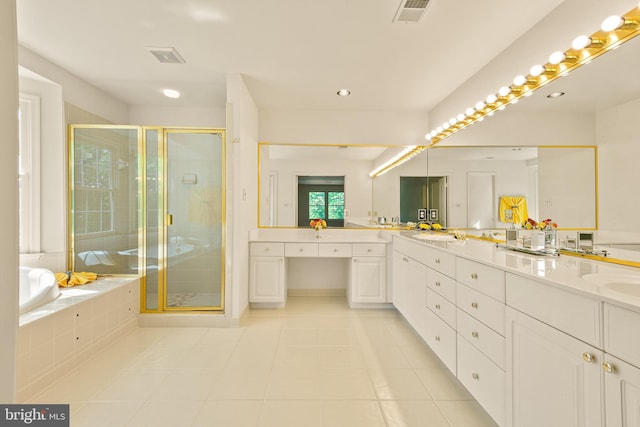 full bathroom featuring tile patterned floors, visible vents, and a stall shower