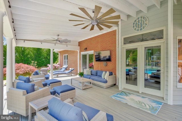 2840 Dunleigh Dr, Dunkirk, MD 20754 - wooden deck with ceiling fan and outdoor lounge area