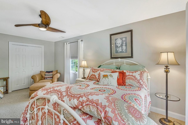 2840 Dunleigh Dr, Dunkirk, MD 20754 - carpeted bedroom featuring a closet, baseboards, and ceiling fan