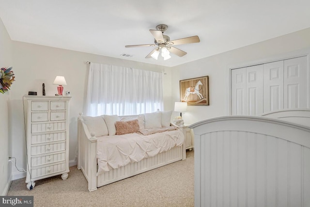 2840 Dunleigh Dr, Dunkirk, MD 20754 - bedroom featuring a ceiling fan, visible vents, baseboards, a closet, and carpet flooring
