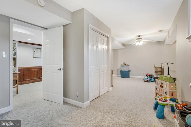 2840 Dunleigh Dr, Dunkirk, MD 20754 - recreation room featuring carpet flooring, a ceiling fan, and baseboards