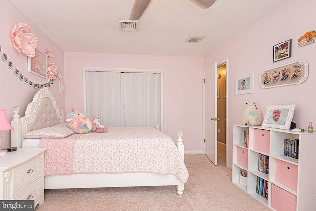 8 Candytuft Ln, Ocean Pines, MD 21811 - bedroom with visible vents, a ceiling fan, baseboards, and light carpet