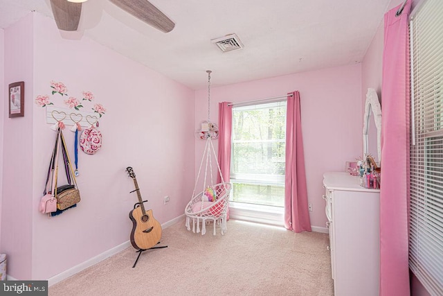 8 Candytuft Ln, Ocean Pines, MD 21811 - game room with carpet, visible vents, a ceiling fan, and baseboards