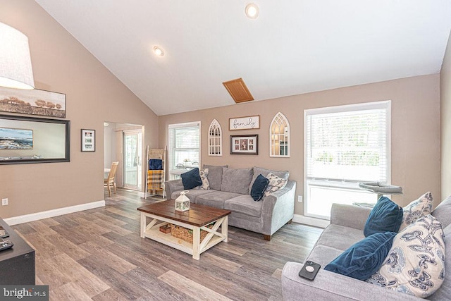8 Candytuft Ln, Ocean Pines, MD 21811 - living area with recessed lighting, high vaulted ceiling, wood finished floors, and baseboards