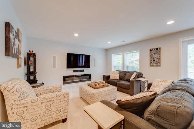 living room featuring recessed lighting