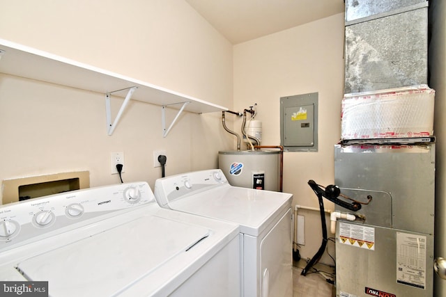 90 Catherine Ct, Levittown, PA 19057 - washroom with laundry area, water heater, heating unit, washer and clothes dryer, and electric panel