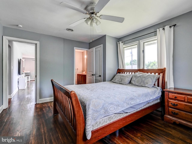 724 Webb St, Aberdeen, MD 21001 - bedroom featuring dark wood-style flooring, ensuite bath, and a ceiling fan
