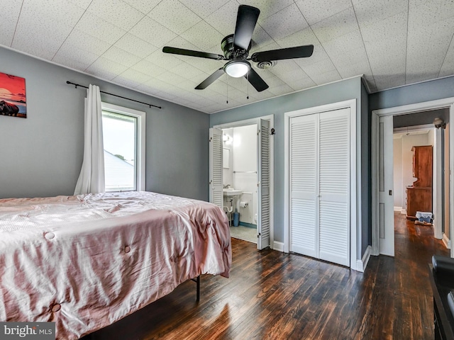724 Webb St, Aberdeen, MD 21001 - bedroom with wood finished floors, connected bathroom, a closet, and ceiling fan