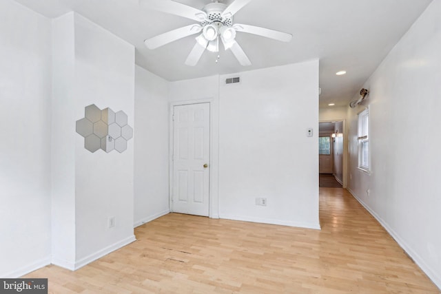 511 9th St, New Castle, DE 19720 - empty room featuring a ceiling fan, light wood-style flooring, recessed lighting, baseboards, and visible vents