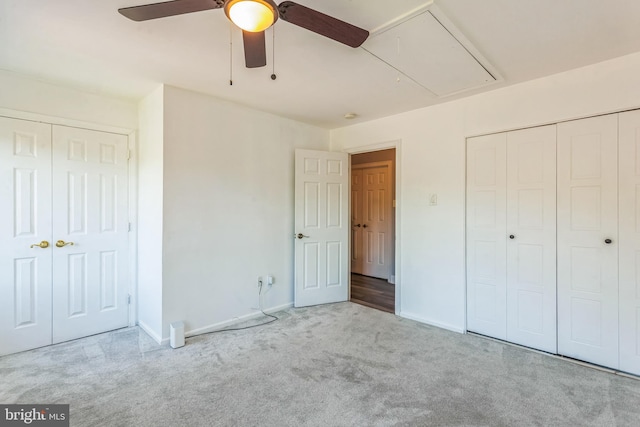128 Granite Hill Ct, Langhorne, PA 19047 - unfurnished bedroom with carpet floors, a closet, baseboards, attic access, and ceiling fan