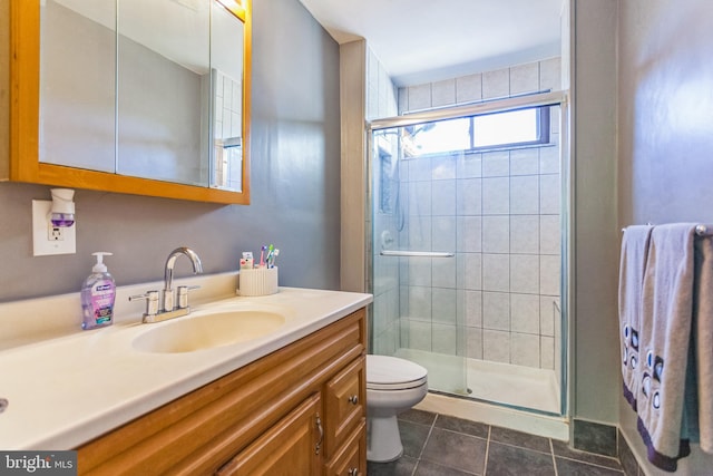 128 Granite Hill Ct, Langhorne, PA 19047 - full bathroom with vanity, toilet, tile patterned floors, and a stall shower