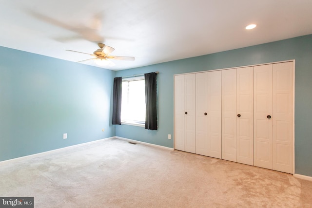 128 Granite Hill Ct, Langhorne, PA 19047 - unfurnished bedroom with carpet floors, a closet, baseboards, ceiling fan, and recessed lighting