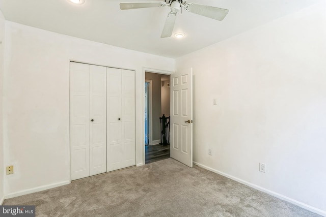 128 Granite Hill Ct, Langhorne, PA 19047 - unfurnished bedroom featuring a closet, baseboards, ceiling fan, and carpet flooring