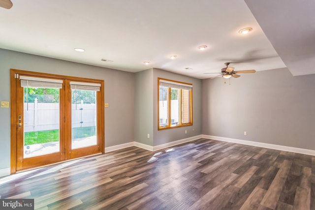 128 Granite Hill Ct, Langhorne, PA 19047 - empty room featuring baseboards, recessed lighting, dark wood finished floors, and ceiling fan