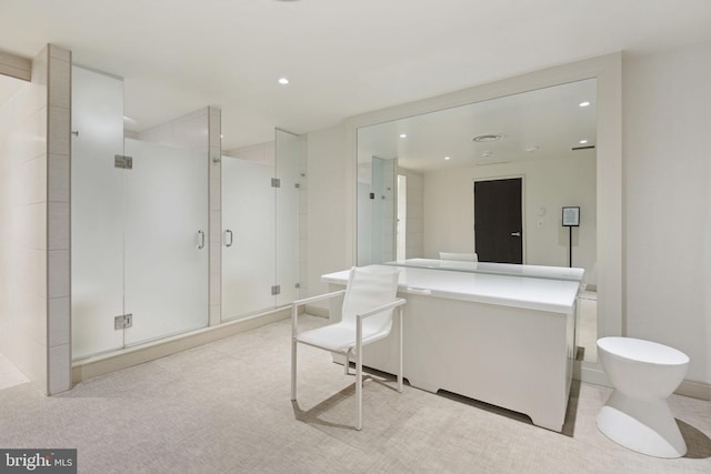 4200 Massachusetts Ave NW Unit 106, Washington, DC 20016 - bathroom with a stall shower, recessed lighting, and vanity