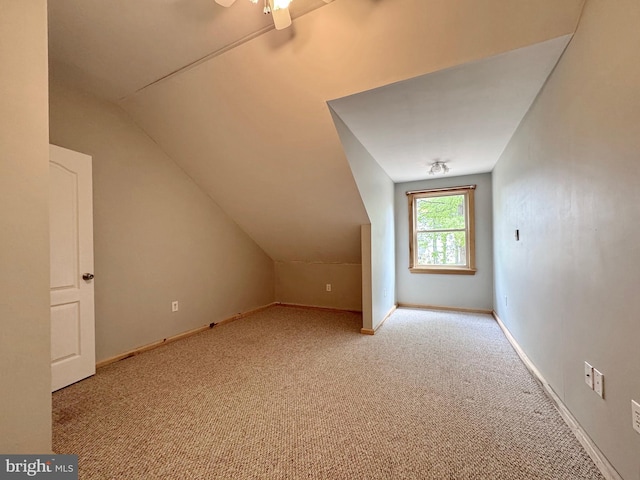 18855 Wicomico River Dr, Cobb Island, MD 20625 - additional living space featuring a ceiling fan, carpet floors, lofted ceiling, and baseboards