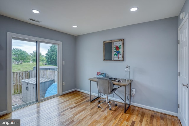 341 Creekside Commons Ct, Stevensville, MD 21666 - office area featuring baseboards, wood finished floors, and recessed lighting