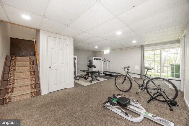 110 Mulberry Ct, Morgantown, PA 19543 - exercise room with carpet floors, recessed lighting, and a drop ceiling