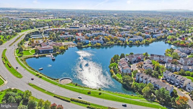 aerial view featuring a water view and a residential view