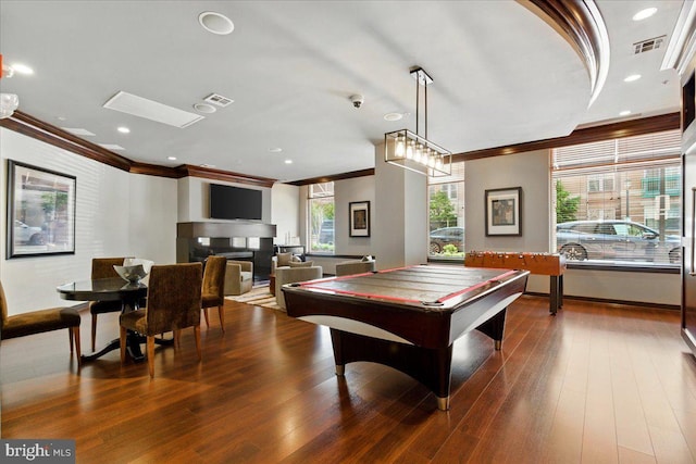12000 Market St Unit 189, Reston, VA 20190 - playroom featuring wood finished floors, crown molding, visible vents, baseboards, and pool table