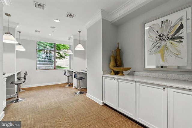 12000 Market St Unit 189, Reston, VA 20190 - hallway with crown molding, baseboards, visible vents, and recessed lighting