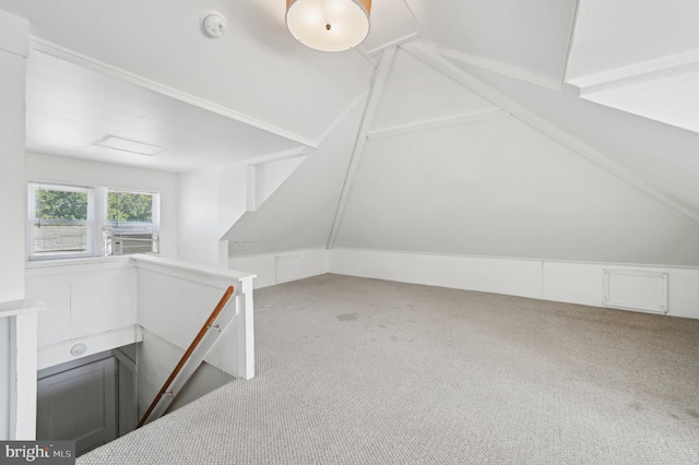 additional living space with lofted ceiling and carpet