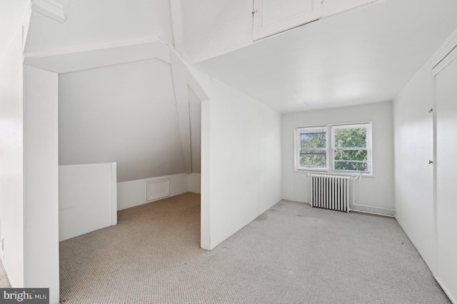 bonus room with radiator heating unit and carpet flooring